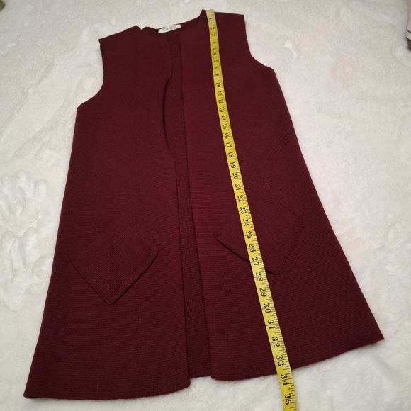 Cocogio Open-Front Sleeveless Pocket Merino Wool Maroon Long Vest Sweater Medium - Picture 14 of 16